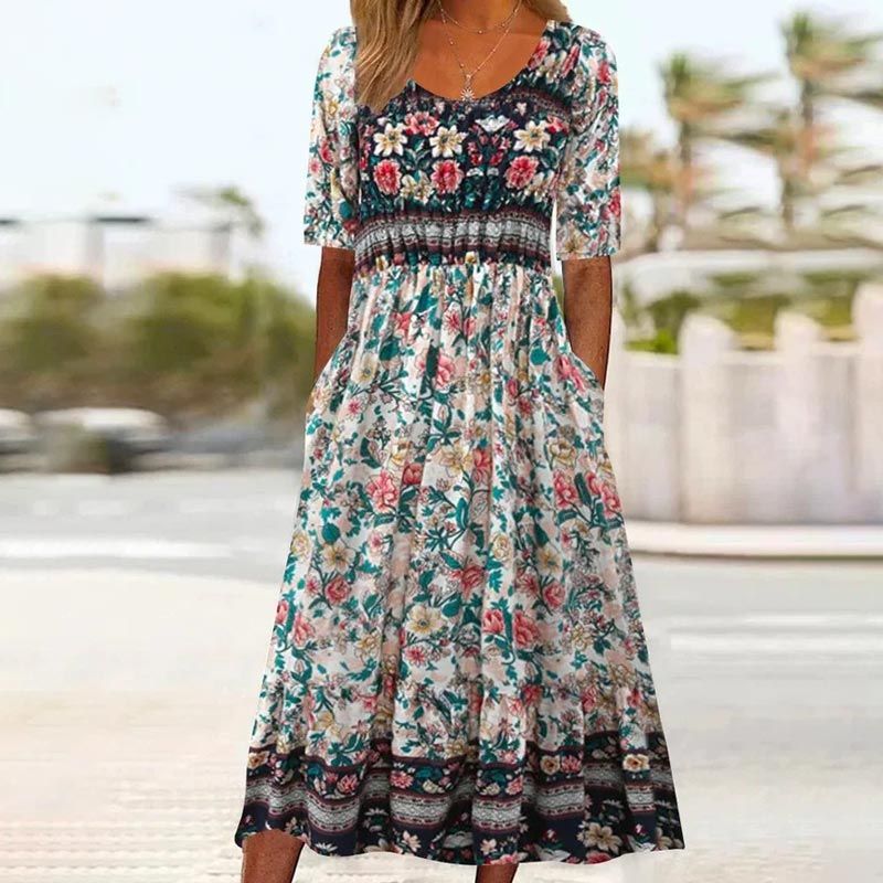 🌸 Damska elegancka sukienka z nadrukiem w stylu boho