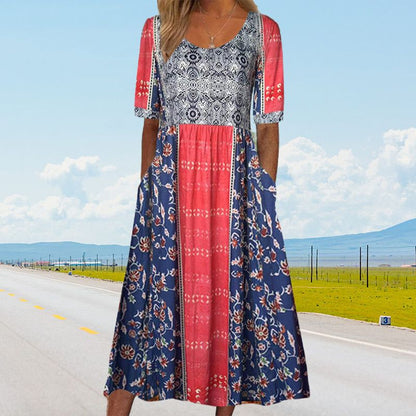 🌸 Damska elegancka sukienka z nadrukiem w stylu boho